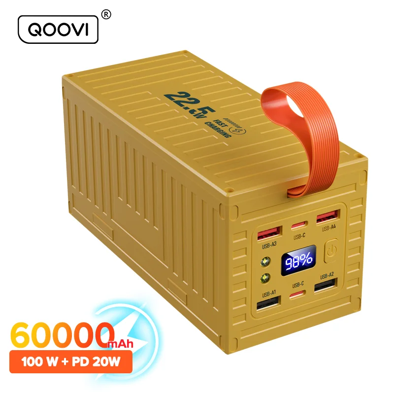 QOOVI 60000mAh 보조베터리 22.5W PD QC 3.0 충전기 보조베터리 대용량 배터리 용량 발전소 iPhone Xiaomi 용
